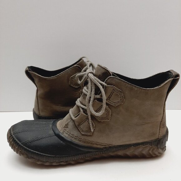 SOREL Out 'N About Waterproof Duck Rain Ankle Boot Bootie Leather Taupe Sz 9 - Picture 13 of 16